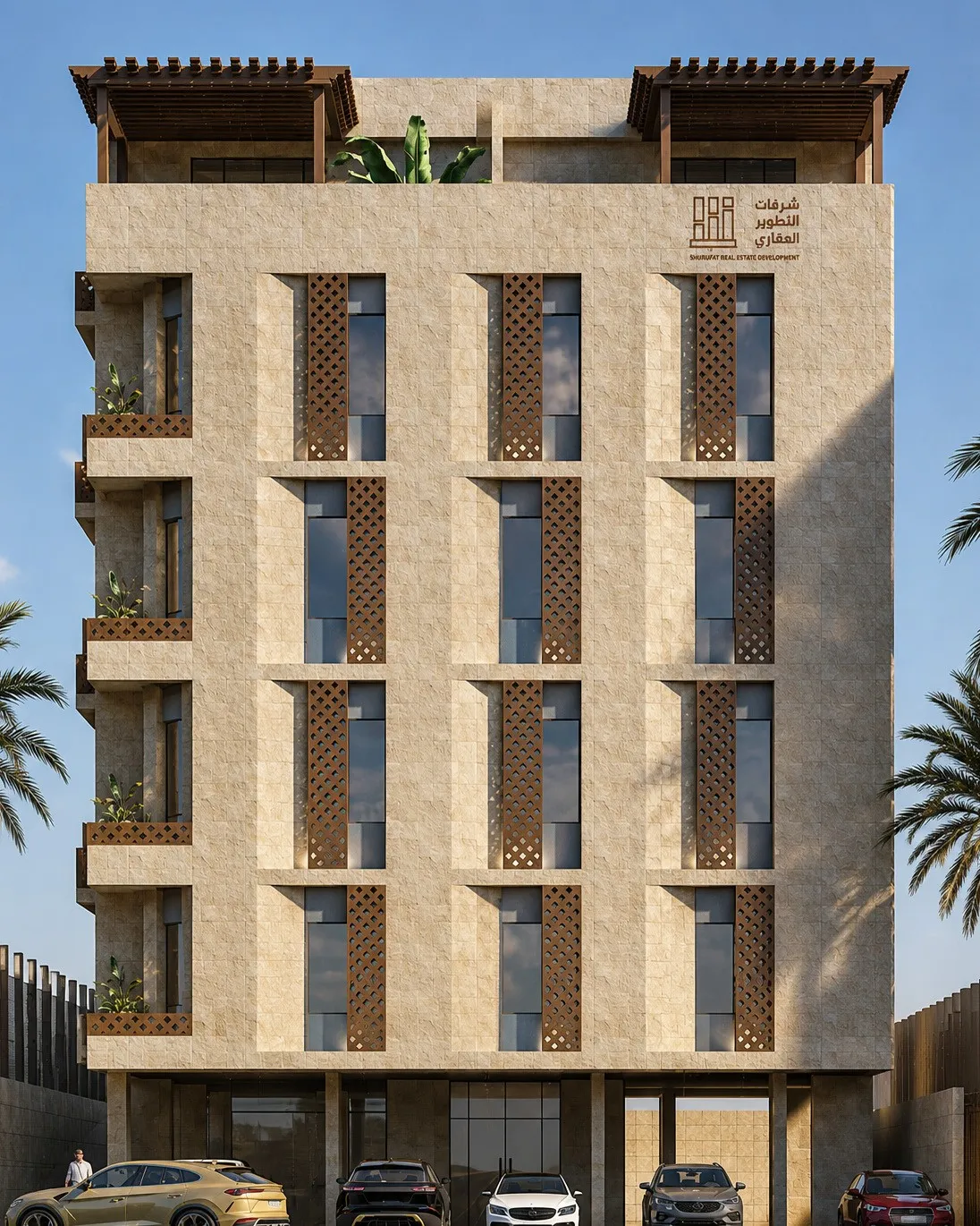 Architectural render: the front elevation by day