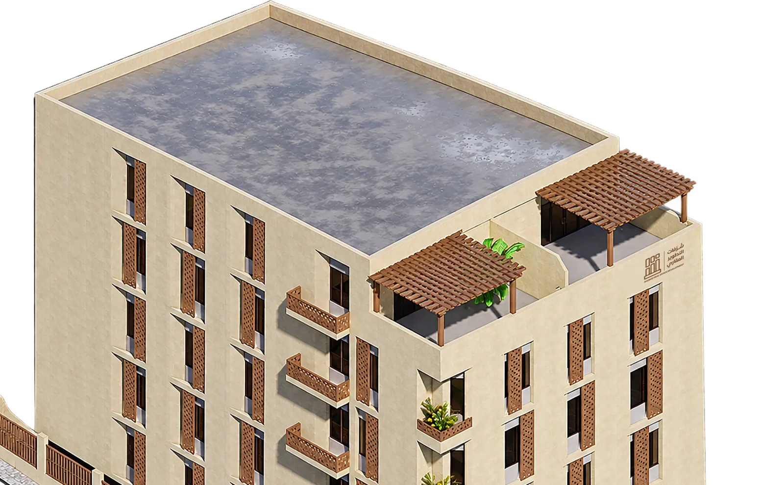 Architectural render: the rooftop annexes