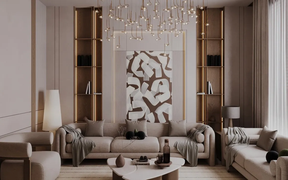 Architectural render: a living room (indicative interior)