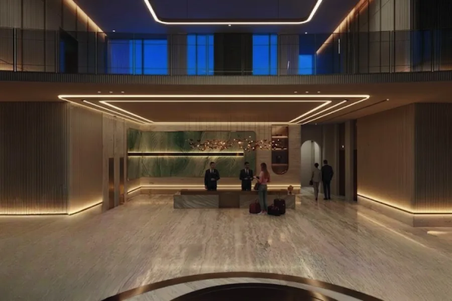 Architectural render: the reception desk