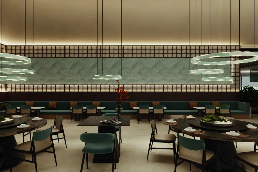 Architectural render: restaurant seating