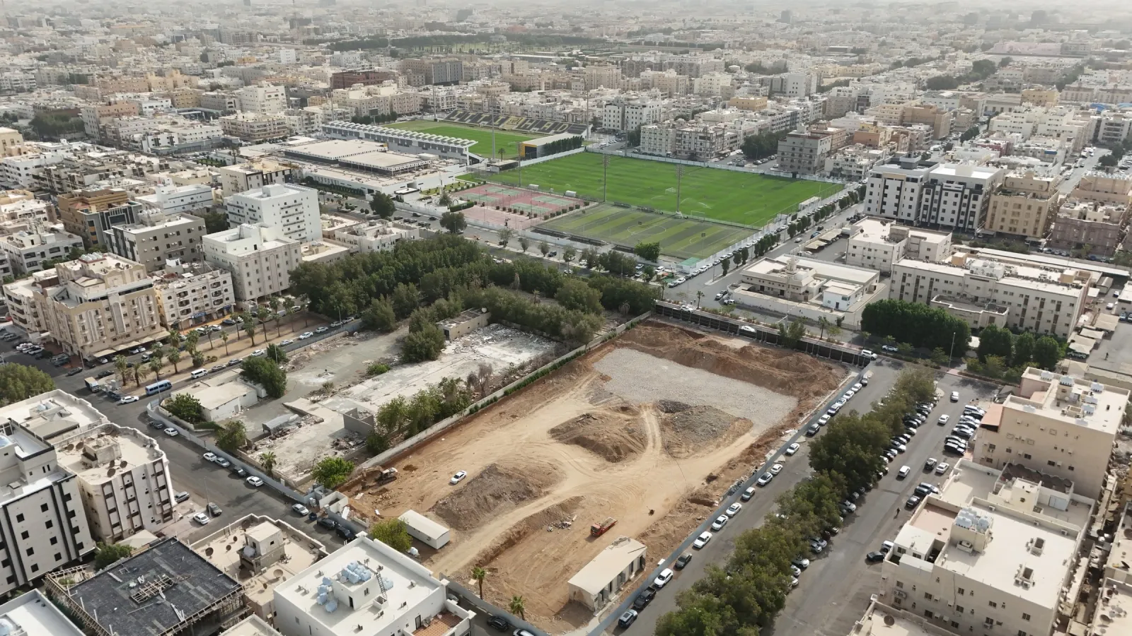 Site photograph: the cleared and excavated plot, aerial