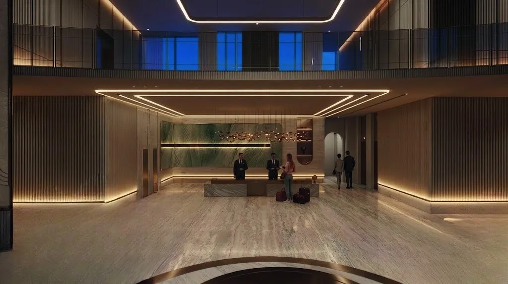 Architectural render: the reception desk