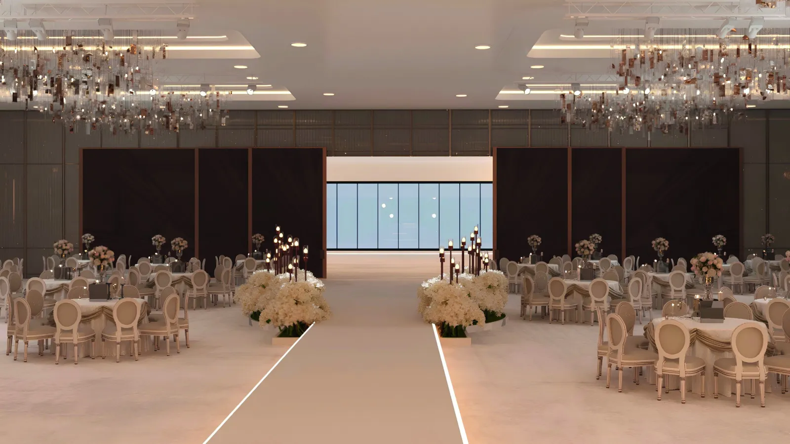 Architectural render: the ballroom aisle