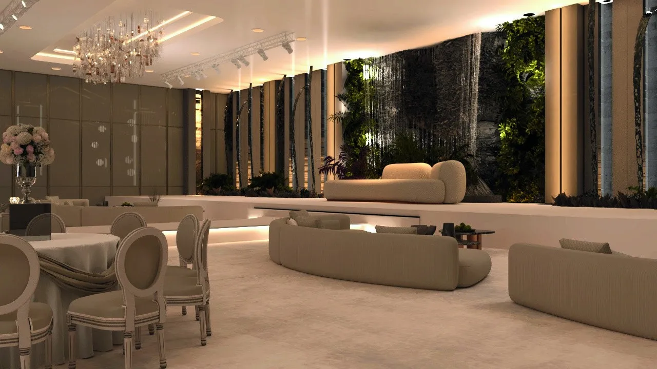 Architectural render: the ballroom stage lounge