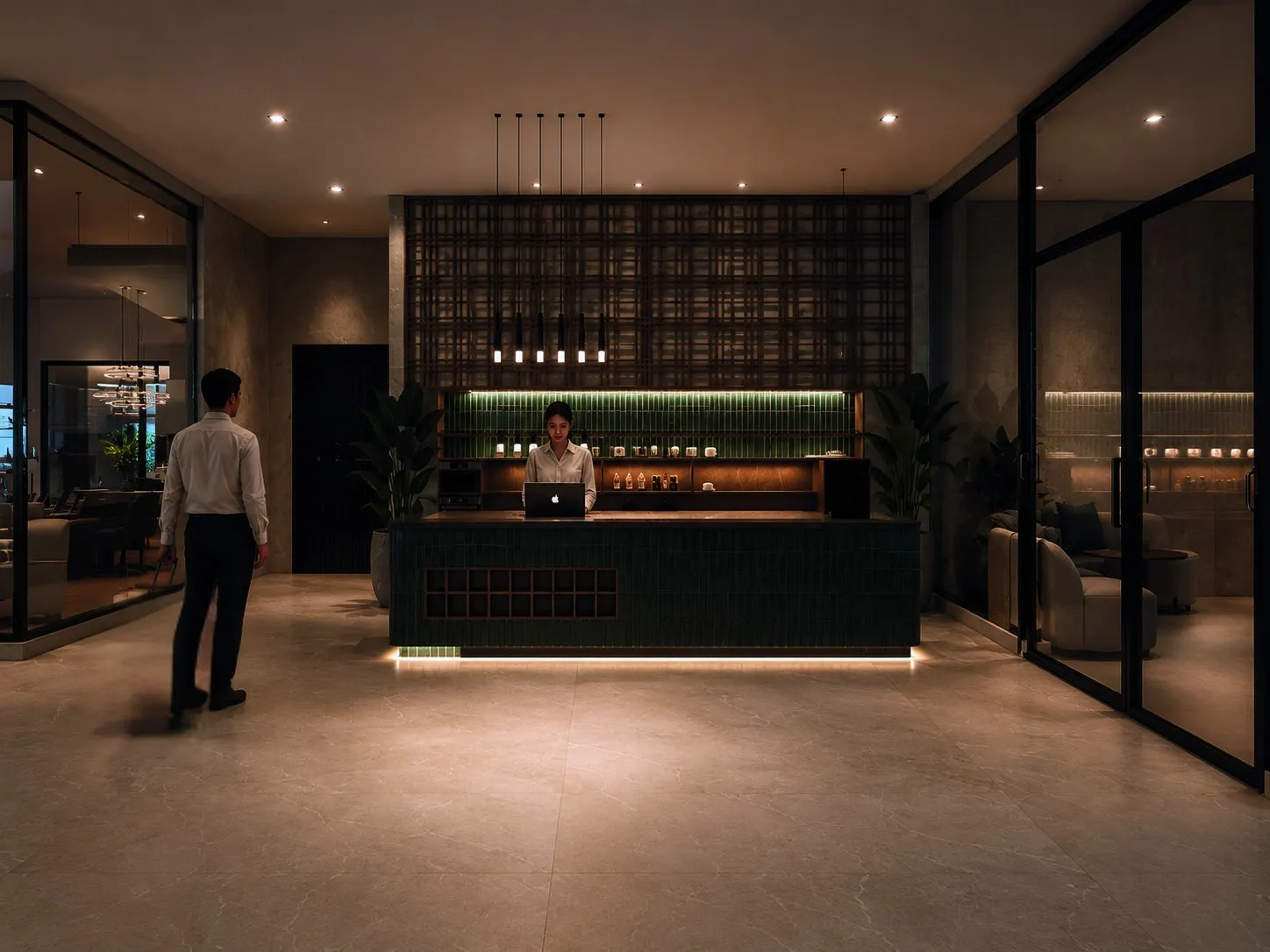 Architectural render: the restaurant entrance