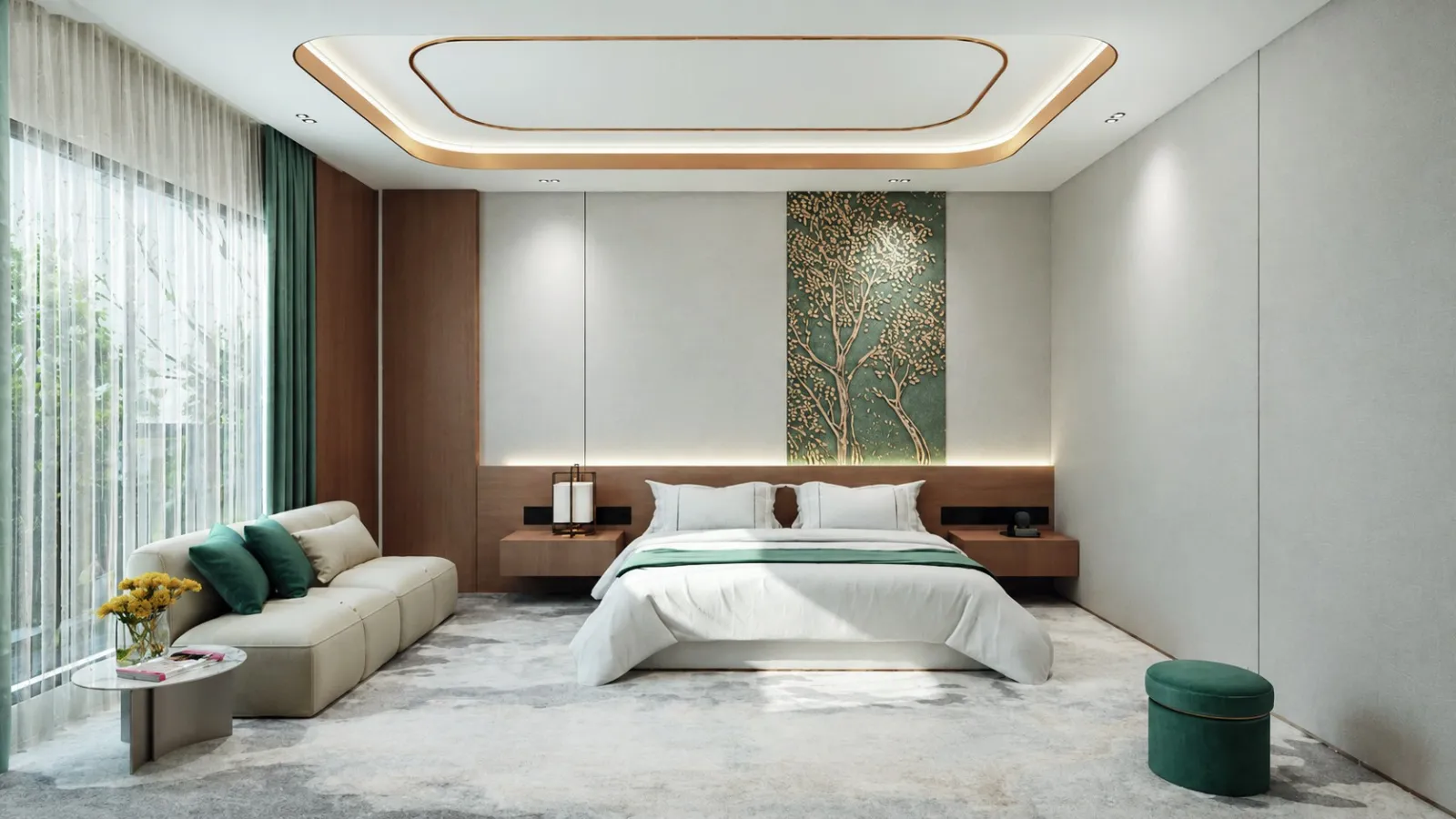 Architectural render: a guest room