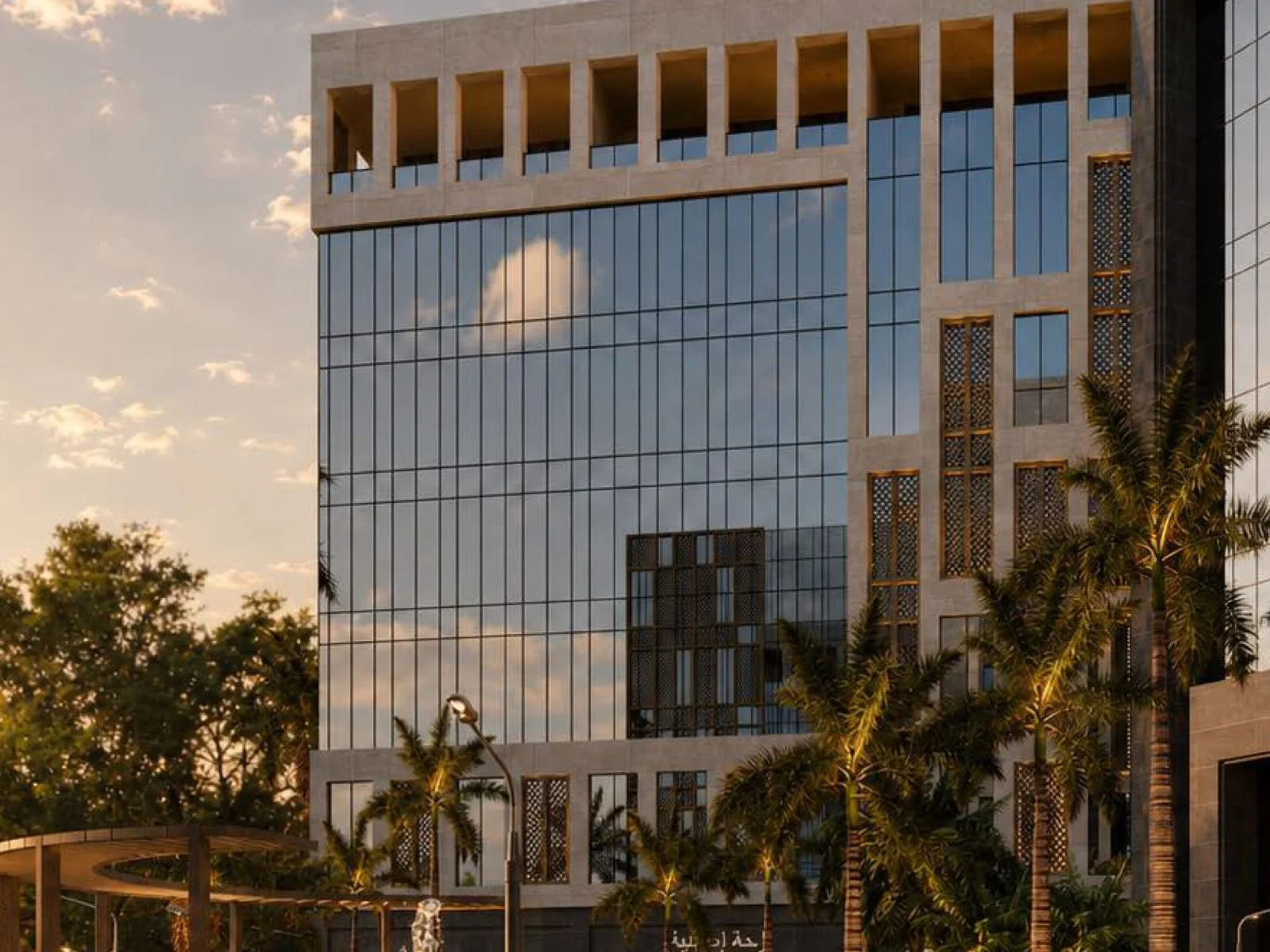 A glazed facade with aluminium systems and double glazing